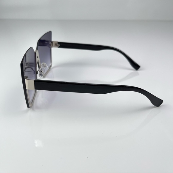 Women’s Fashion Square Rimless Sunglasses Black Silver Grey lenses - Picture 2 of 5
